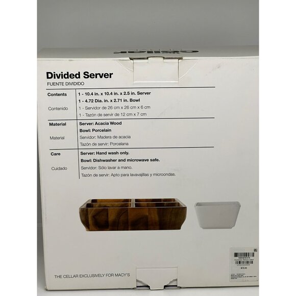 NIB The Cellar Divided Server – Wood Tray with White Removable Ceramic Bowl - Picture 6 of 9